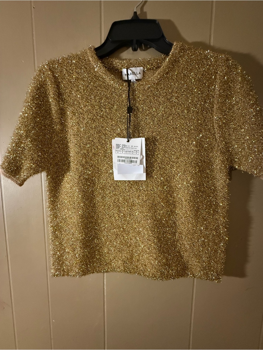 MARELLA Metallic Gold Short-Sleeve Sparkle Top